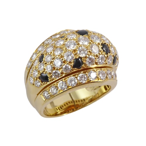 Diamond and onyx stepped bombe ring by Cartier, Paris, panthere style, testing as 18ct gold,